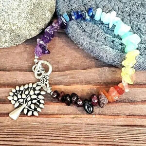 Yoga Zen Mindfulness 7 Chakras Tree of Life Gemstone Bracelet